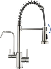 3 vie cucina con filtro, rubinetto cucina ad alta pressione con boccola estensibile a doppia vescica, rubinetto cucina a 360° girevole con maniglione doppio, miscelatore in acciaio inox liscio con installazione a singolo getto