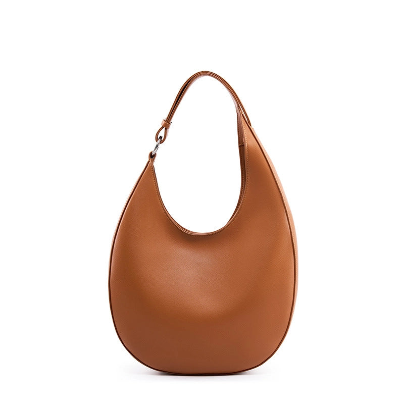 Borsa a tracolla da donna in vera pelle, modello hobo alla moda, colore marrone.
