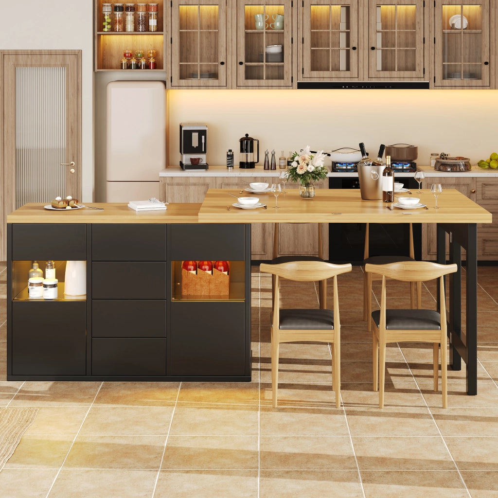 ISOLA DA CUCINA Girevole 120-197 cm Nero MDF e Metallo con LED RGB