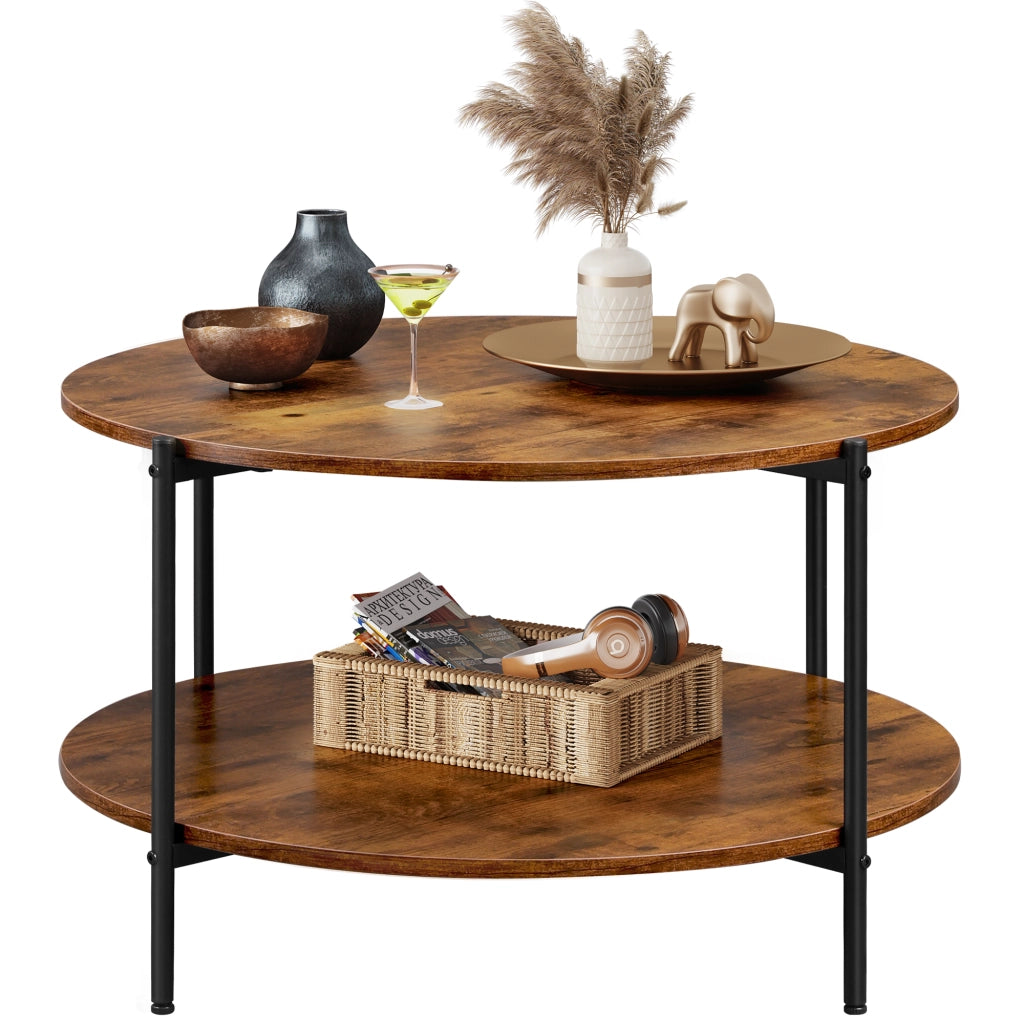 Tavolino da caff¨¨ rotondo ¨C Zephmum ¨C Vintage marrone-nero, metallo e legno, 60x60x45