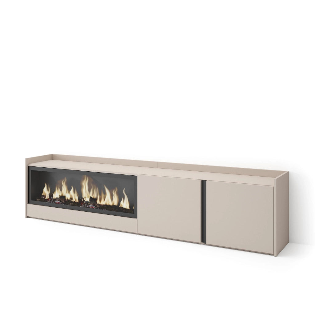 Mobile TV Soggiorno, 212x50x35 cm, Per TV fino a 80", Camino elettrico XXL, Beige