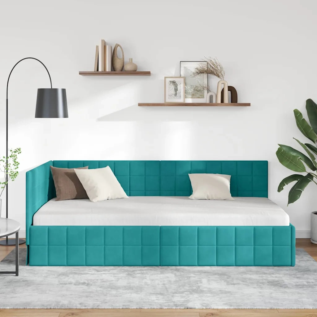 Cornice del letto ad angolo Turchese 90 cm x 200 cm Velluto