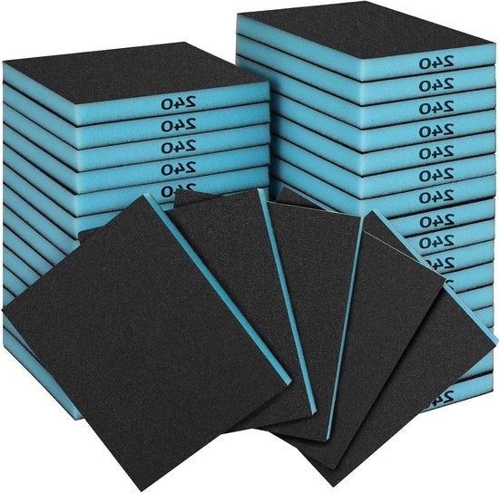 Set di spugne abrasive premium da 18 pezzi - dimensione grana 240 - per legno, plastica e metallo - per uso umido e secco - lavabile e riutilizzabile - per levigare superfici - accessori di pulizia.