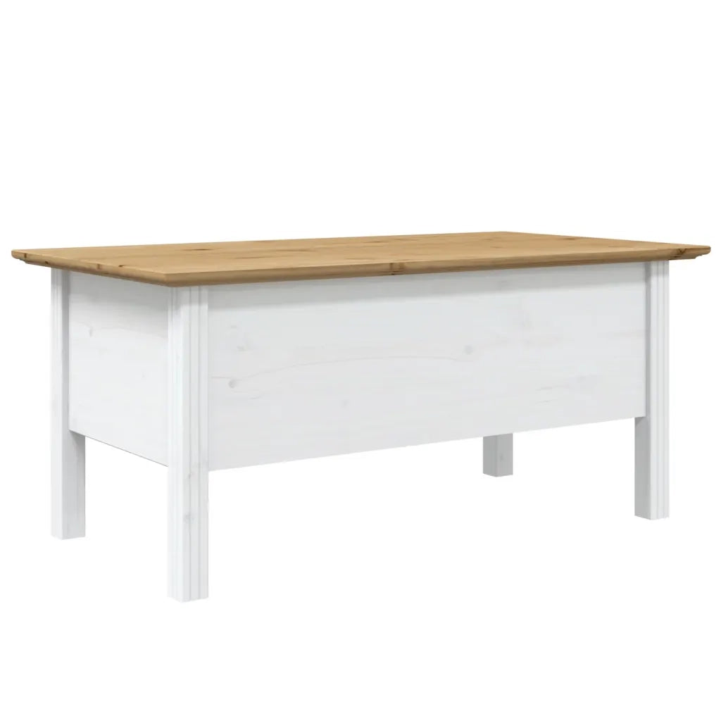 Tavolino BODO 100x55x46 cm Legno Massello Pino Bianco e Marrone 355069