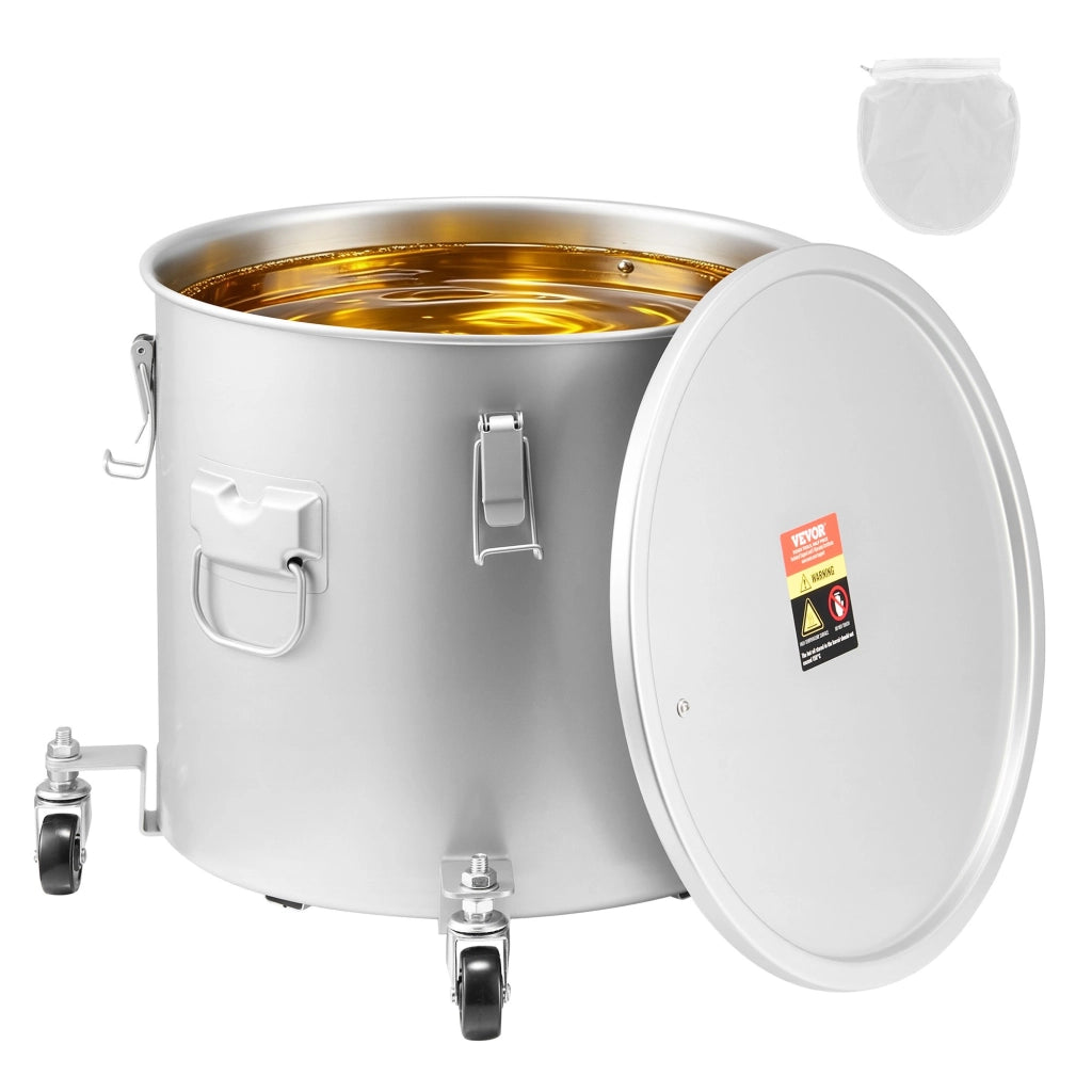 GLT-10GAL Secchio per Grasso Friggitrice da 10 Gal 37,8L in Acciaio al Carbonio Grigio Contenitore Olio con Ruote e Coperchio Robusto