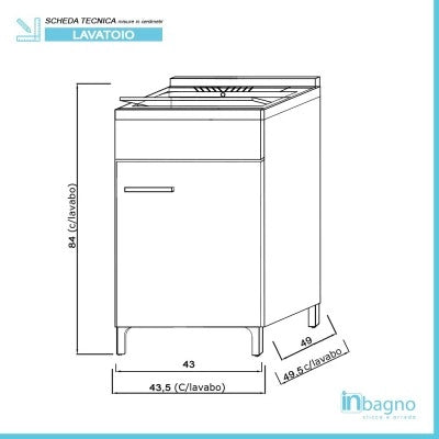 Mobile lavatoio bianco 45x50 cm vasca in resina e asse lavapanni Desya