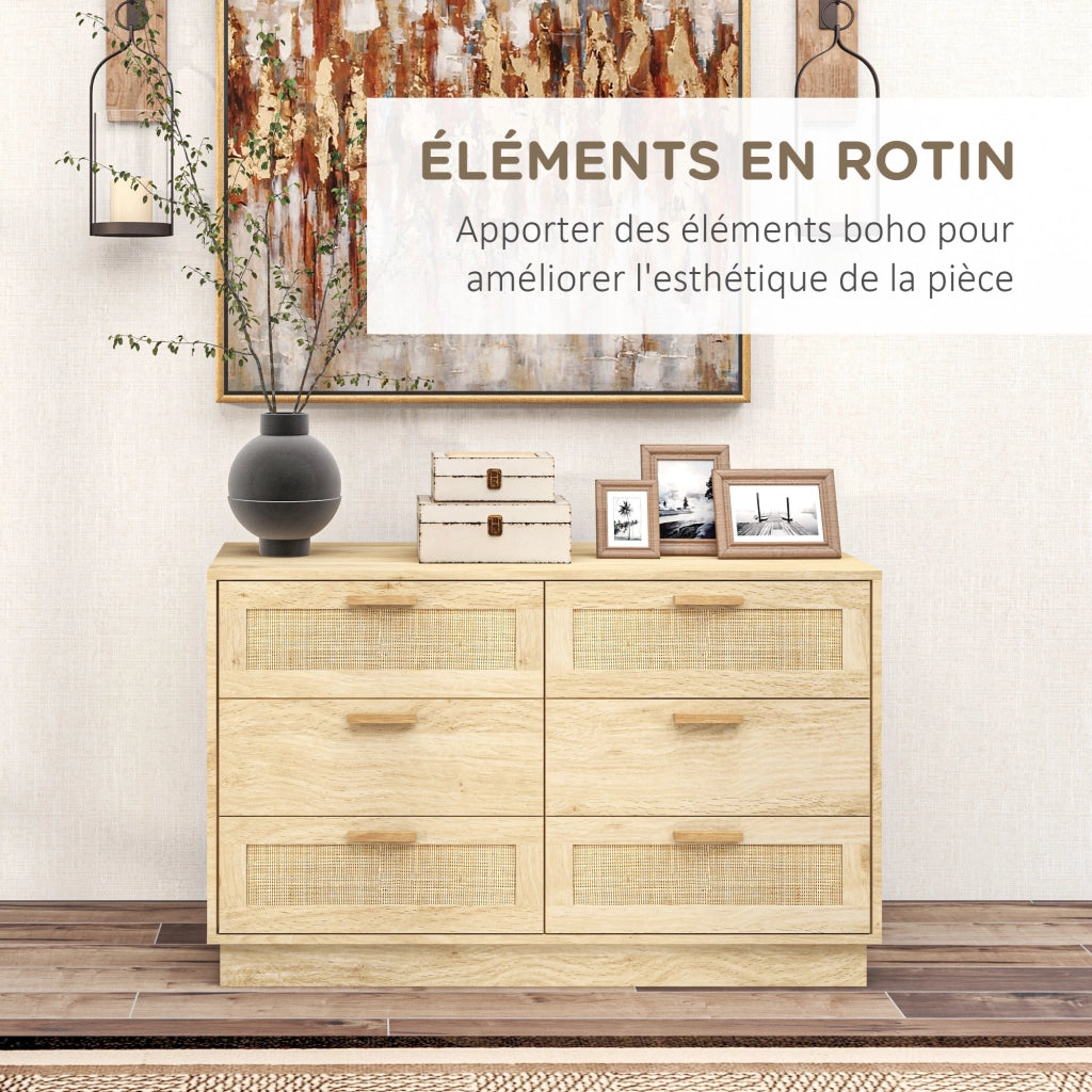 Cassettiera design boheme in rattan con 6 cassetti ¨C zephmum ¨C quercia