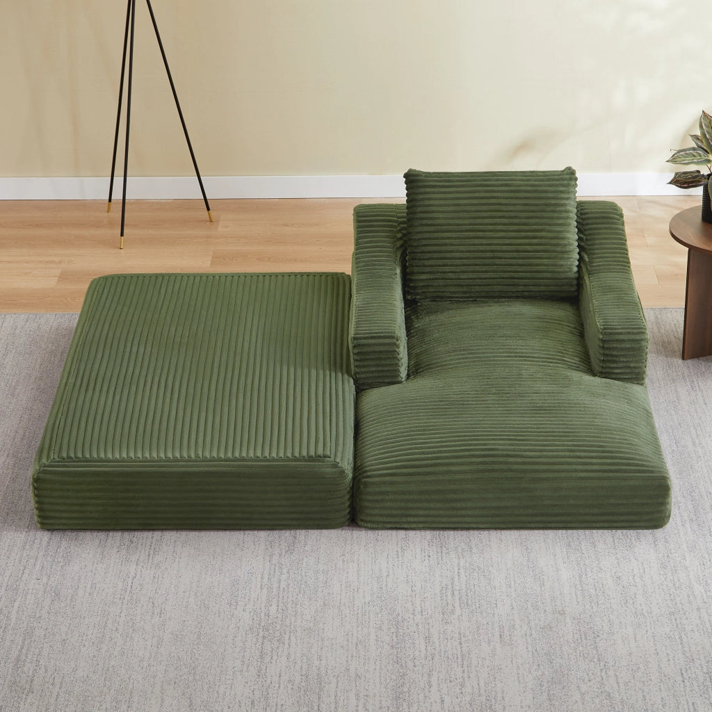 POLTRONA in velluto a coste verde 32x32x112 cm convertibile in piccolo letto
