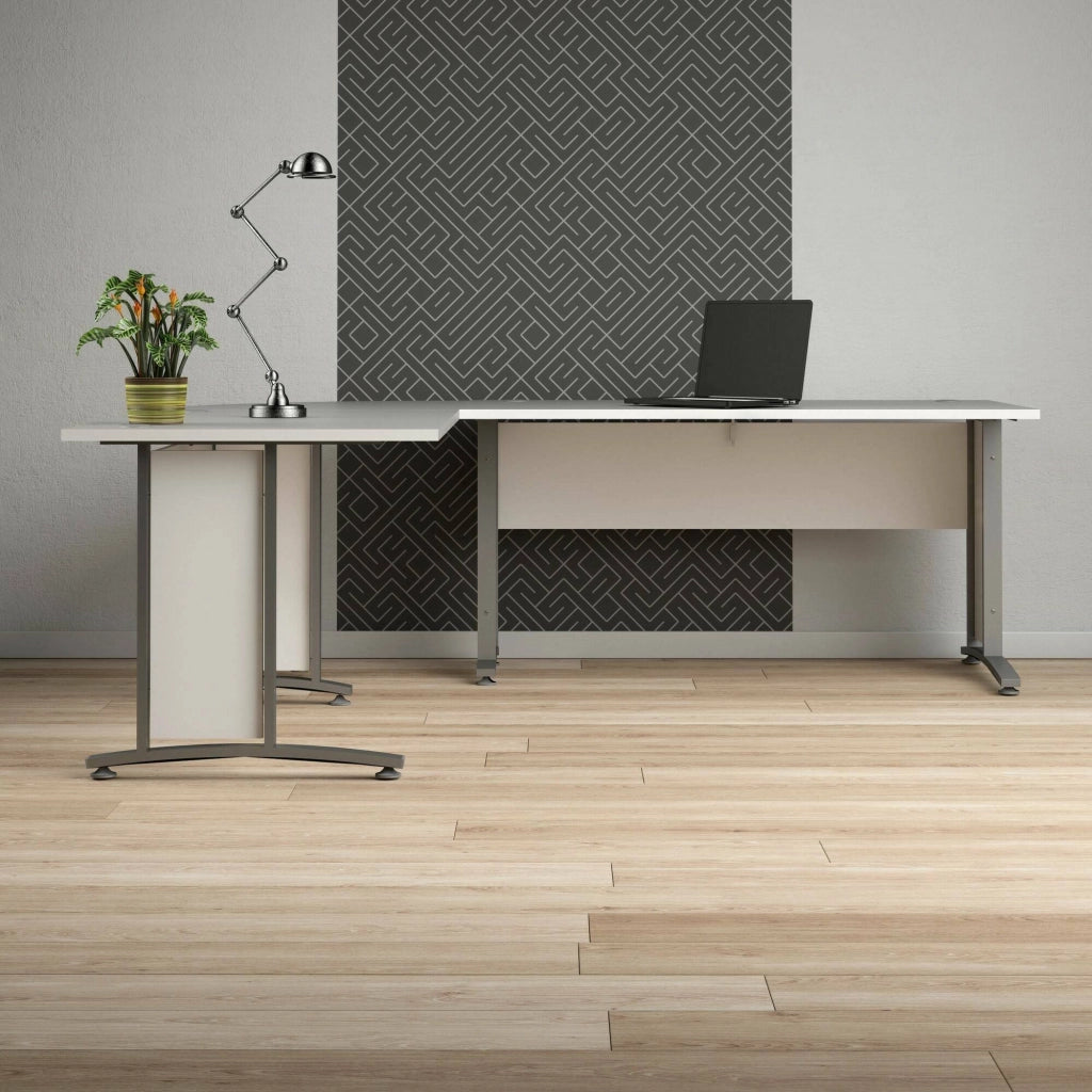 Scrivania Tanya, Scrittoio multiuso, Tavolo per ufficio porta PC, Piano di lavoro, 230x200 h75 cm, Bianco e Grigio