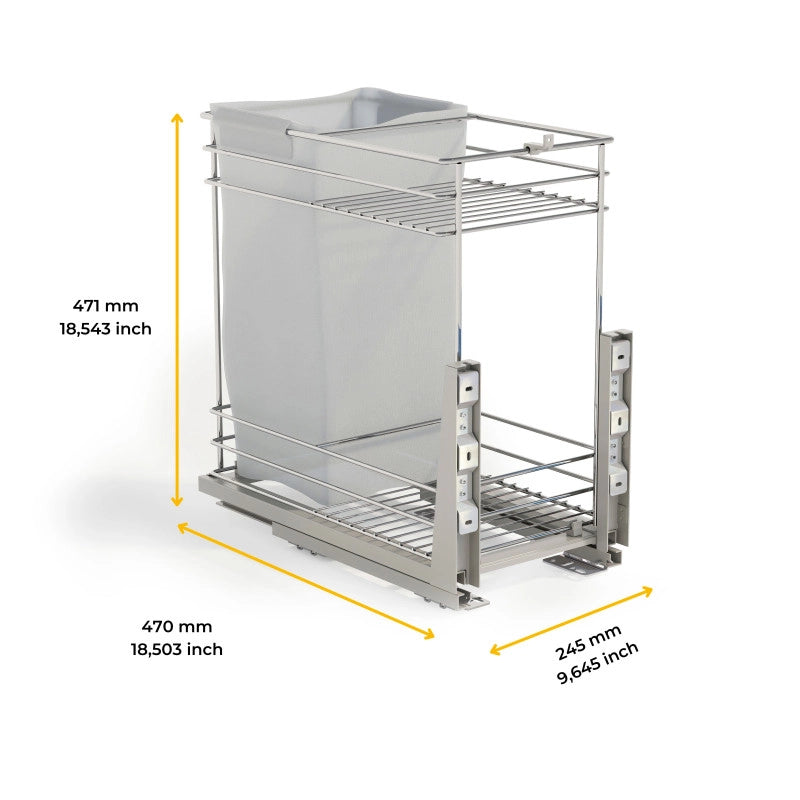 Portabottiglie estraibile SupraMax con chiusura soft, lato sinistro, 3 vassoi, unità 200 mm, Acciaio, Cromato lucido