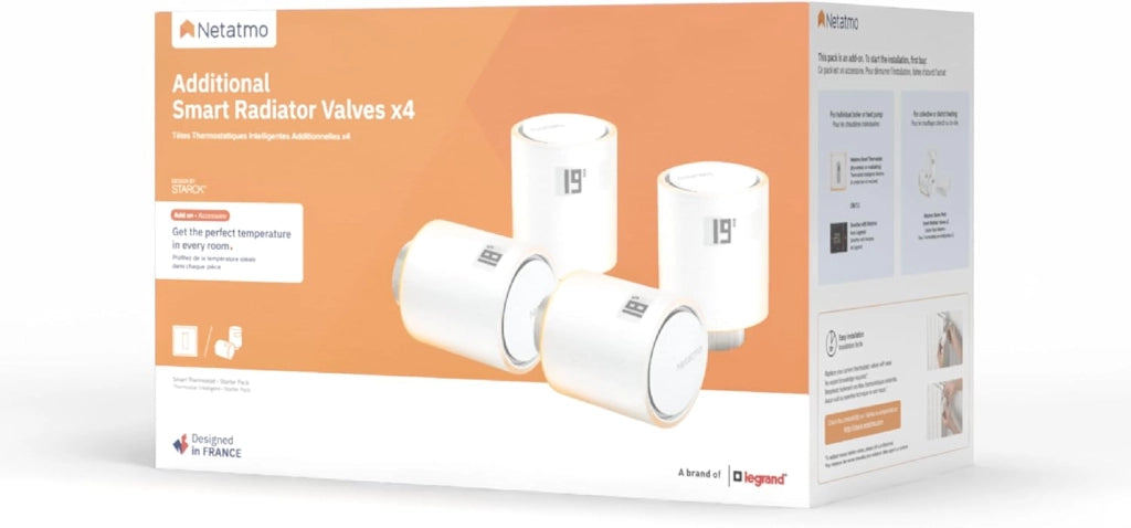 Pack 4 Valvole Termostatiche WiFi, Controllo Remoto, Risparmio Energetico, Accessorio per Radiatori, Compatibile con Alexa e HomeKit, Installazione Facile, NBU-4-NAV-EU