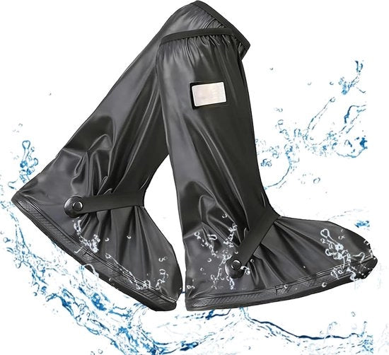 Overshoen acqua resistente, protezione da pioggia, scarpe, stivali neri riciclabili con strisce riflettenti, stivali per bicicletta resistente al vento, neve e pioggia, taglia L: 40 - 41