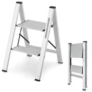 Scala pieghevole in alluminio con gradini antiscivolo e poggiapiedi, Scala portatile portata 150kg 44x49x66cm