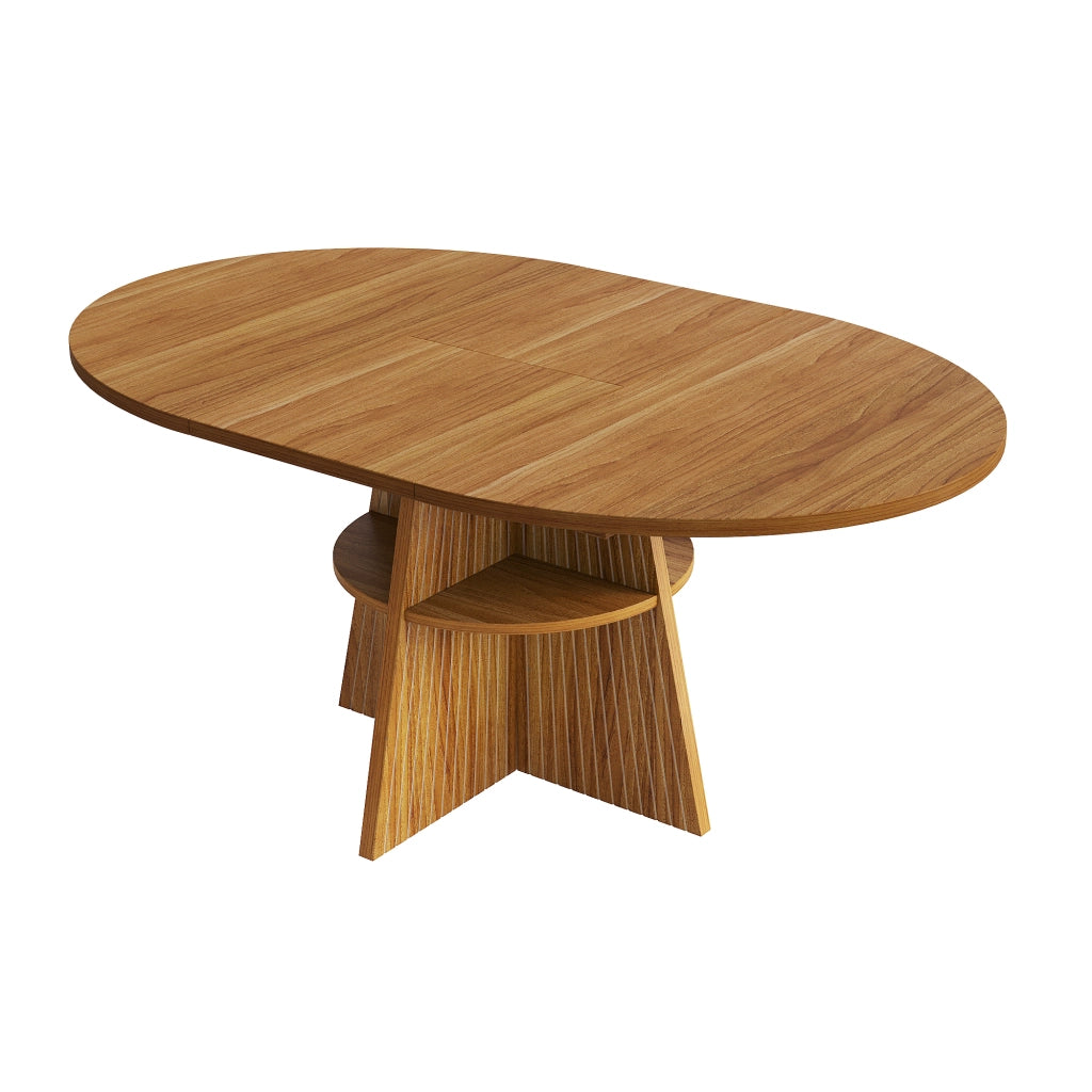 Tavolo da sala da pranzo allungabile con vano aperto; angoli arrotondati; per soggiorno e cucina; 110 × 150 × 110 × 76 cm