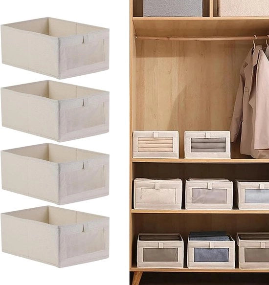 Organizzatore di abbigliamento pieghevole con finestra trasparente - 4 scatole di stoccaggio per pantaloni, camicie e intimo
