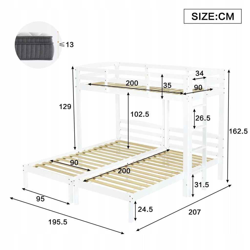 Letto a tre piani - Xylo - 90x200 - Bianco - Senza materasso