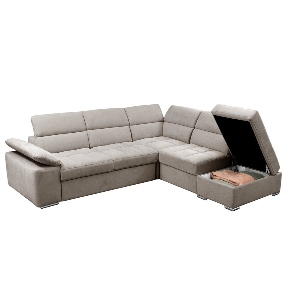 Divano Letto Angolare Capri Reversibile con Pouf Contenitore – Tortora