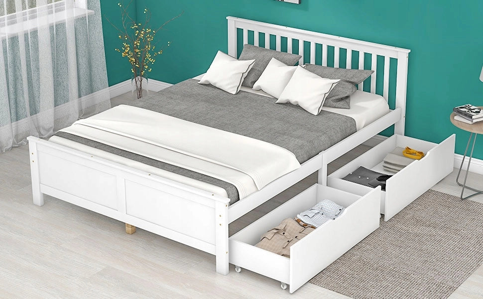 Letto in pino con contenitore - Xylo - 140x200cm - Bianco