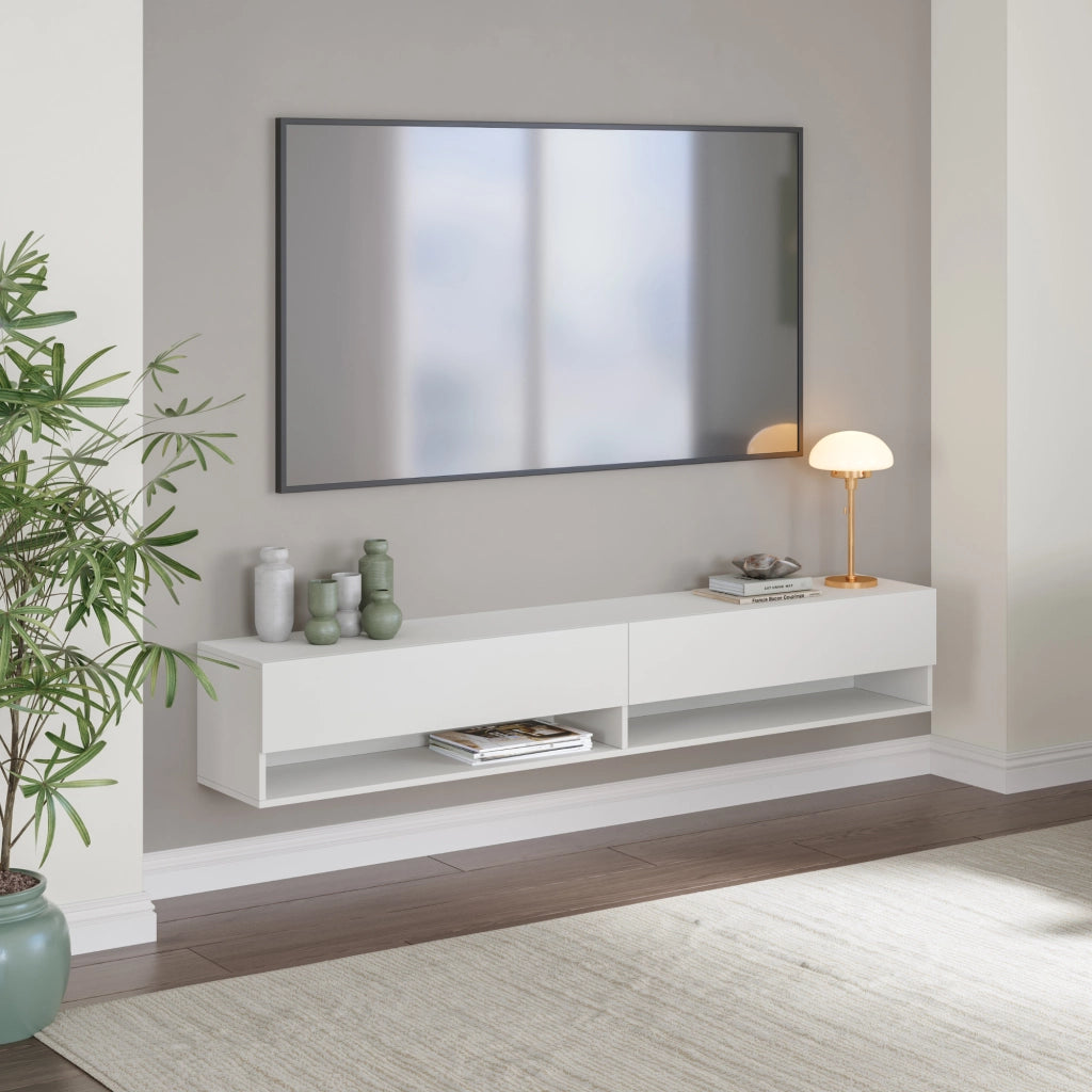 Mobile Porta TV Halmstad da Parete con Ante a Ribalta 180 x 31 x 30 cm - Bianco [en.casa]