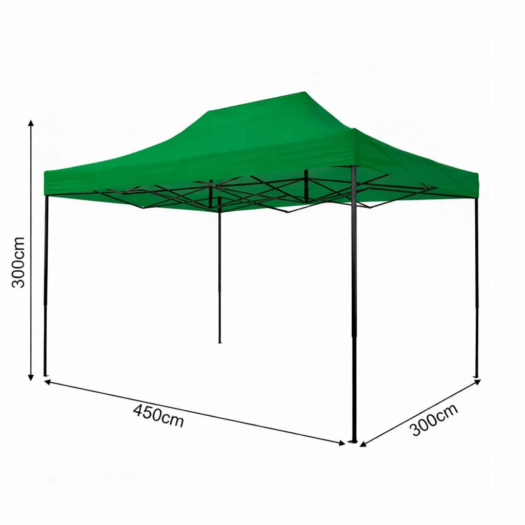 Gazebo Professionale In Acciaio Richiudibile Automatico Con Telo Oxford 1200D PVC Impermeabile E Anti UV Struttura A Fisarmonica Completo Di Sacche Zavorra E Borsa Trasporto Per Sagre Feste Eventi 3x4.5 M Verde