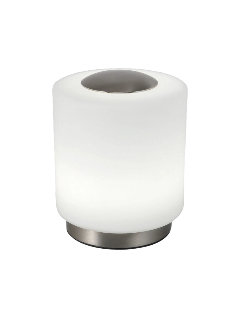 Lampada da tavolo Simi in metallo nichel satinato e vetro soffiato con LED integrato 8W, 3000K, regolazione touch dimmerabile, codice 3257-30-178