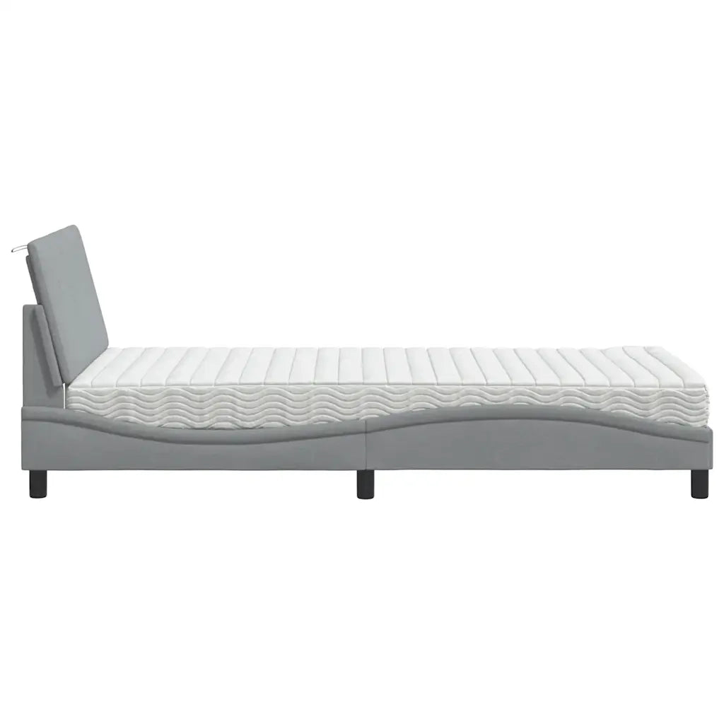 Letto con Materasso Grigio Chiaro 100x200 cm in Tessuto