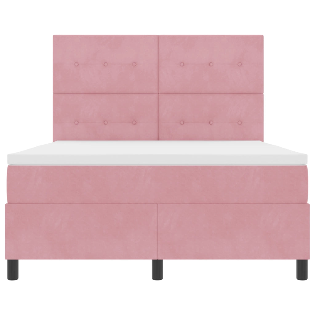 Letto Box Spring con Materasso Rosa 140x200 cm Velluto