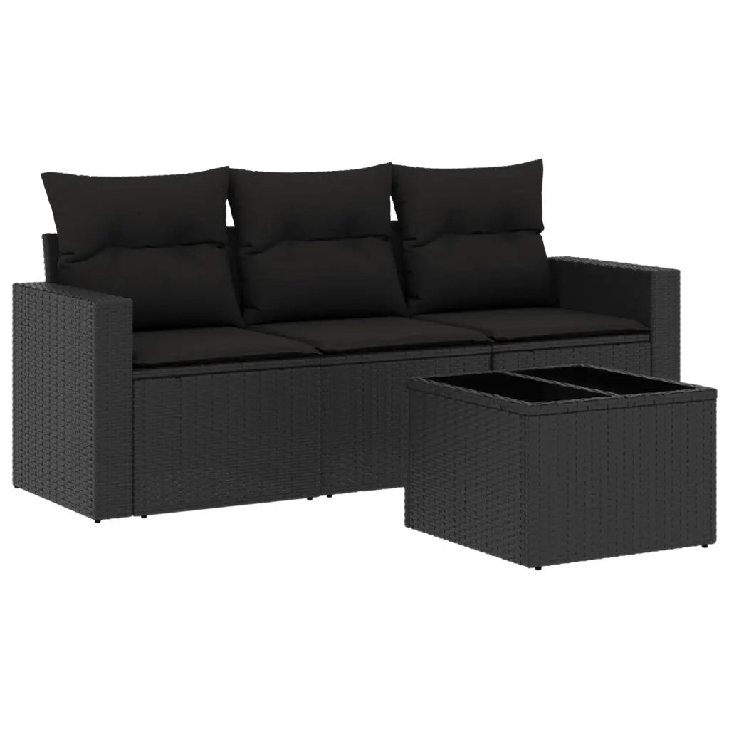 Salotto da Giardino-Set Divani da Giardino 4 pz con Cuscini Nero in Polyrattan 603595