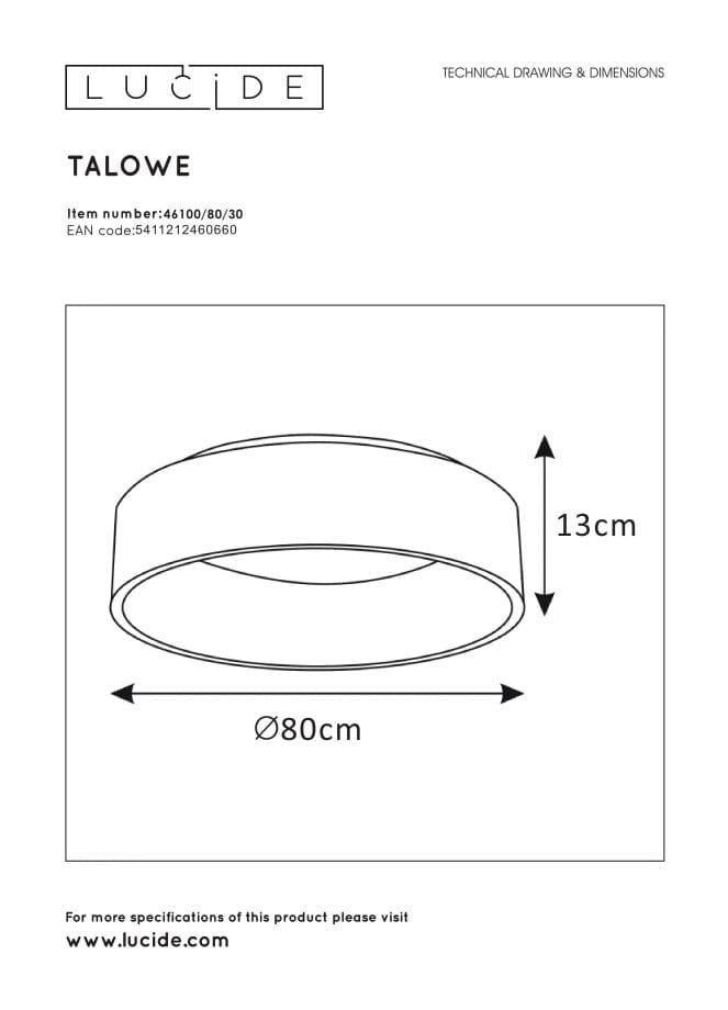 Plafoniera Lucide Talowe Ø80 nera LED 80W 3000K in alluminio