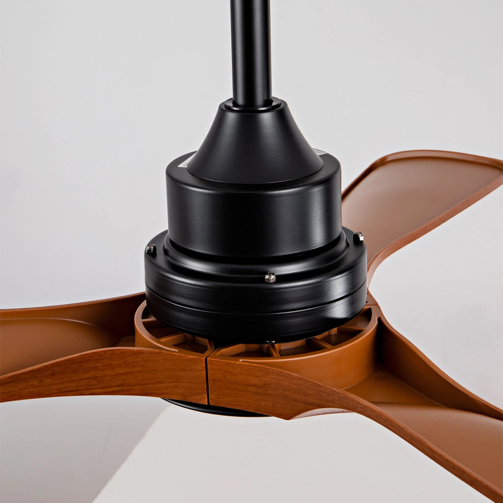 Ventilatore da soffitto con luce e telecomando, motore dc silenzioso, alette in abs nero e noce scuro