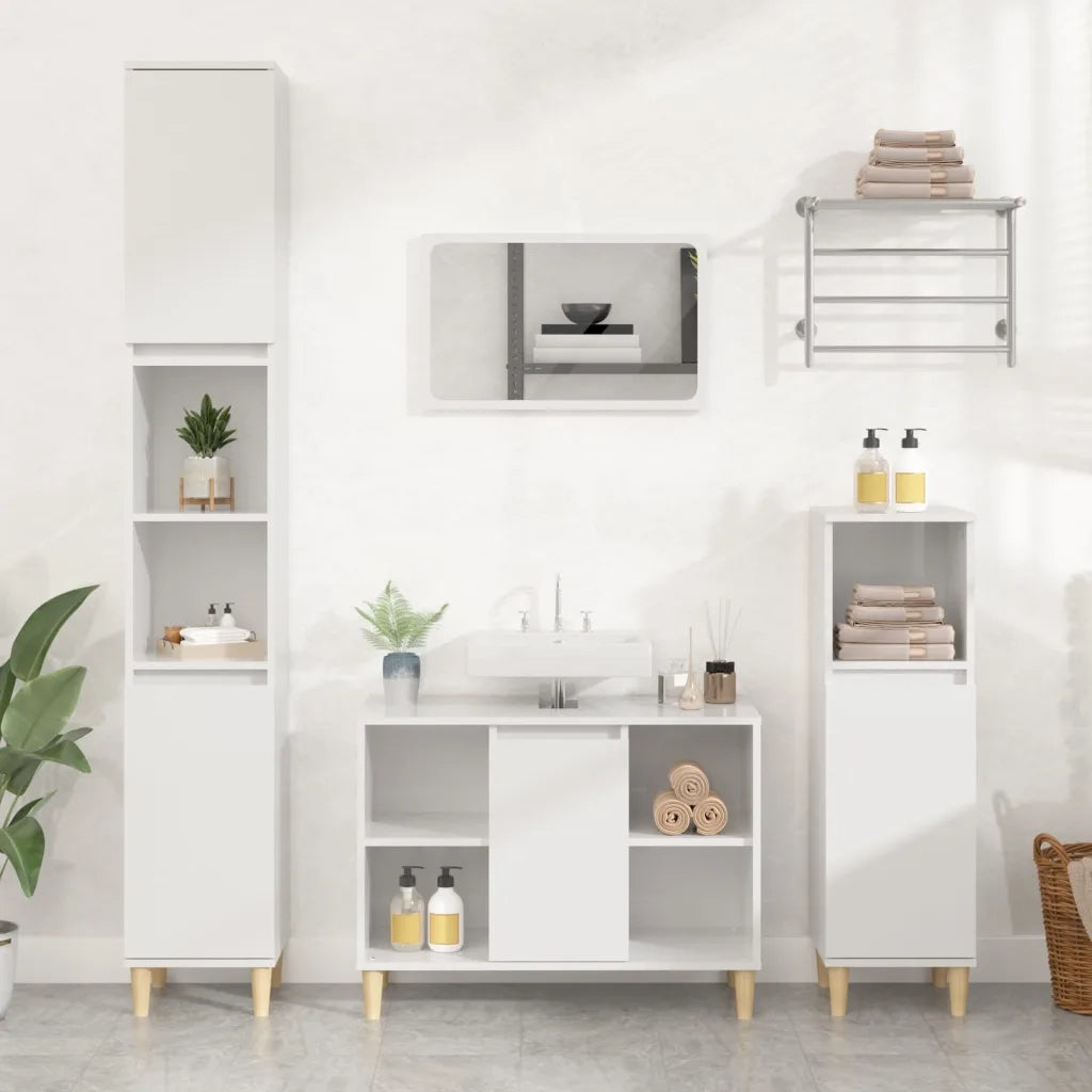Mobile Lavabo | Armadio Lavabo Bianco Lucido 80x33x60 cm in Legno Multistrato