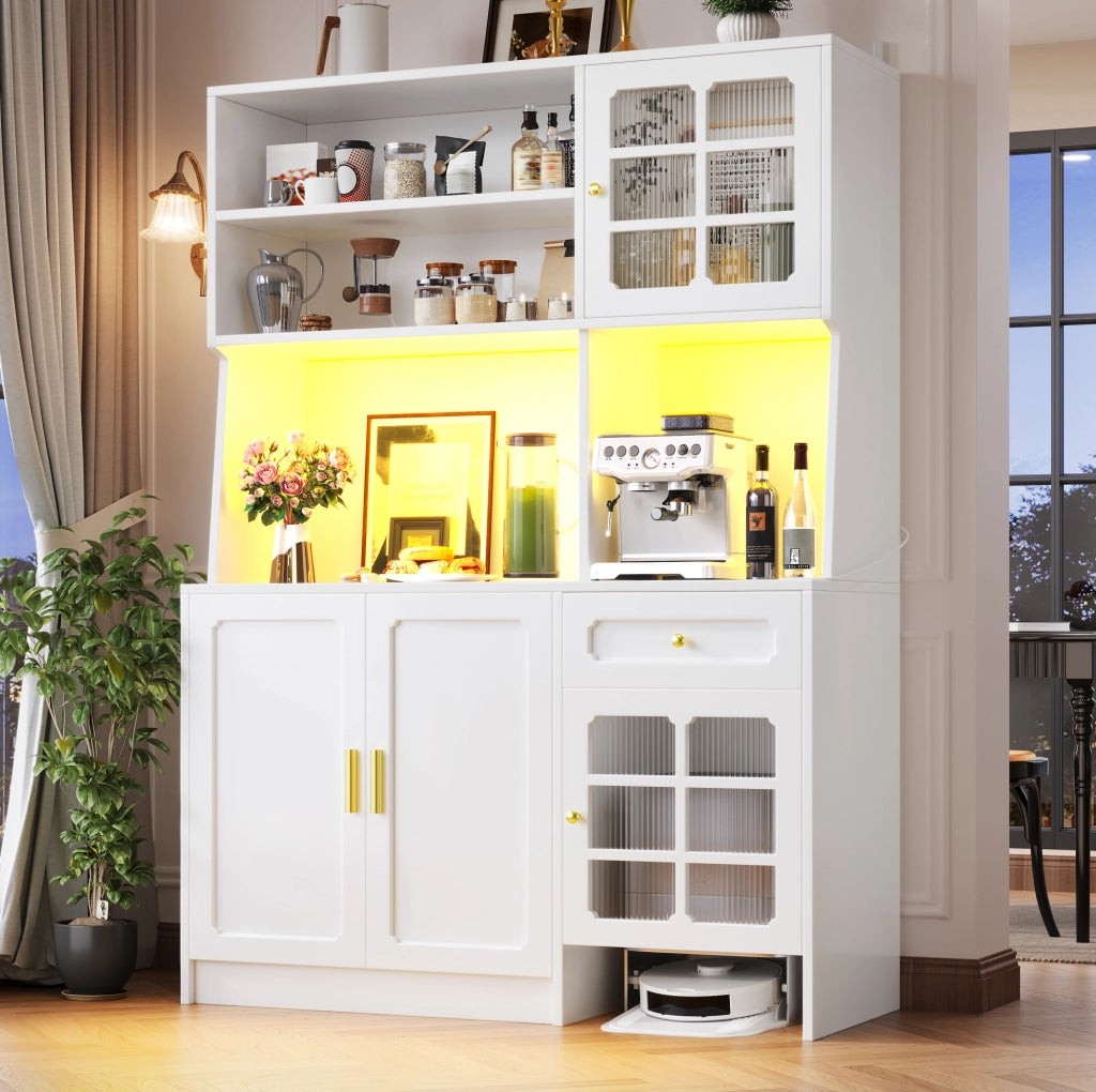 Mobile da cucina 130x45x180 cm con LED e vetrine