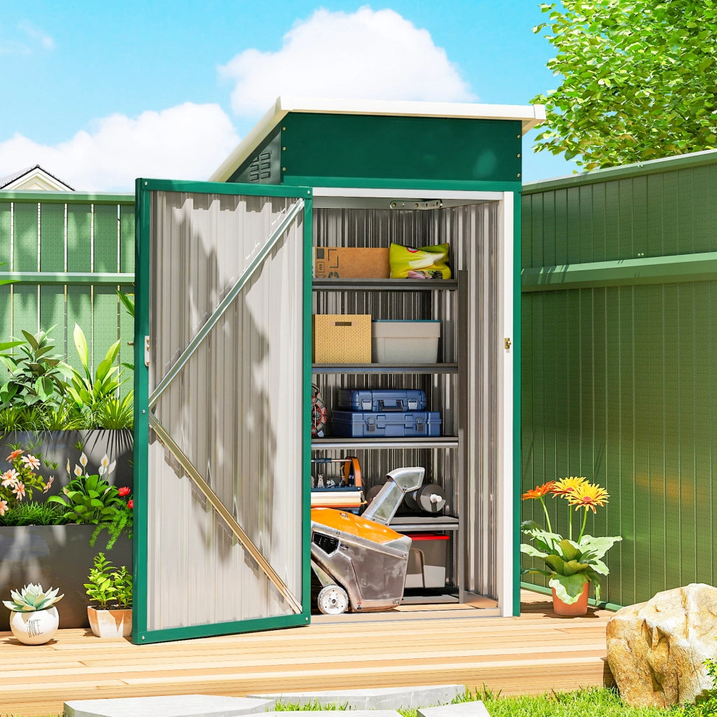 Casetta da Giardino in Metallo ¨C Xylo ¨C 107,5x91x185 cm Verde con Tetto Inclinato