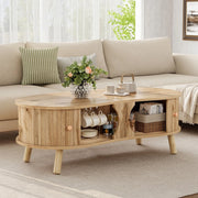 Tavolino da Caff¨¨ con 2 Ante Scorrevoli ¨C MINIMAL ¨C Effetto Legno, MDF, Gambe Massello