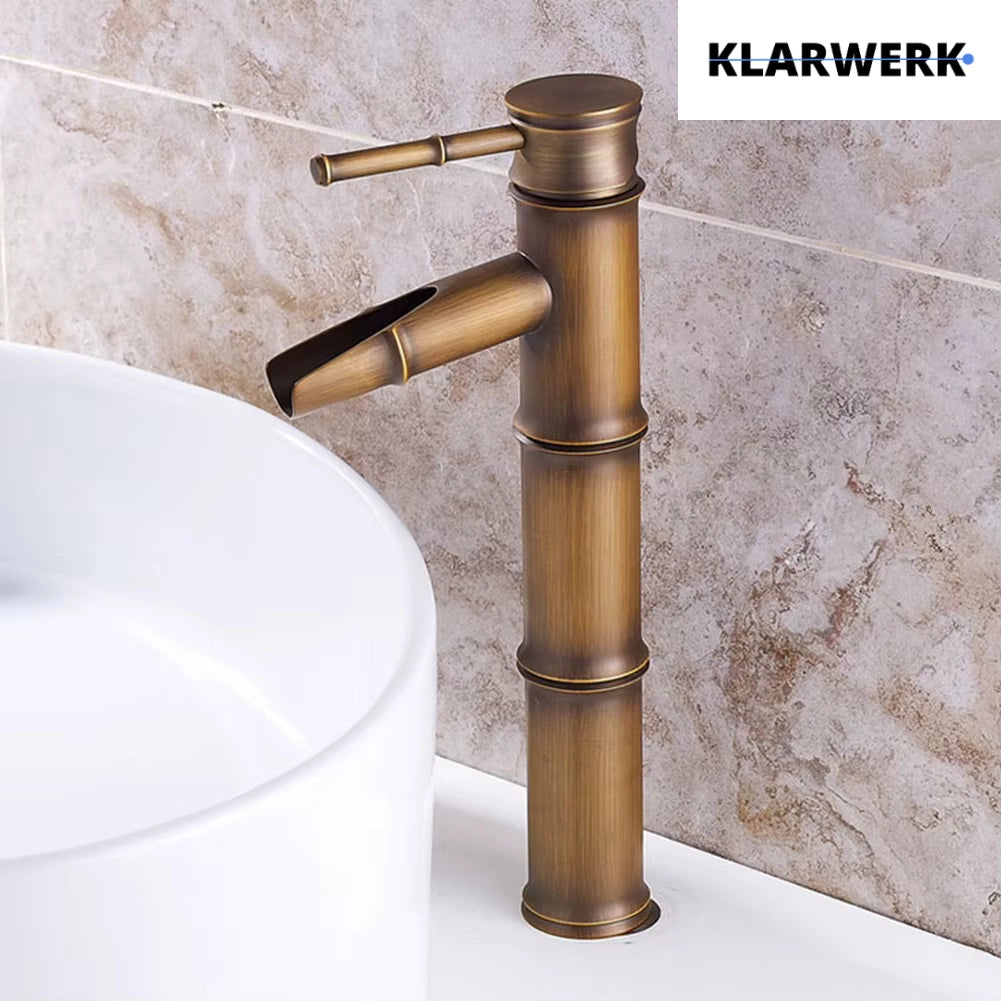 YURI | Rubinetto per bagno a cascata in bambù alto in ottone dorato | in acciaio inox per lavelli alti | Miscelatore giapponese 2 attacchi