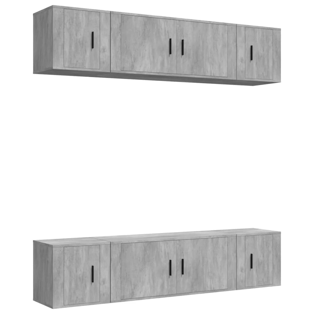 Set di mobili da 6 pezzi tra cui armadio credenza mobile TV televisore per soggiorno camera da letto salotto legno ingegnerizzato grigio 02_0025050