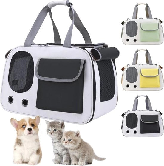 Porta di trasporto per animali domestici - Borsa trasportabile per gatti e piccoli cani - Respirante e comoda (grigio)