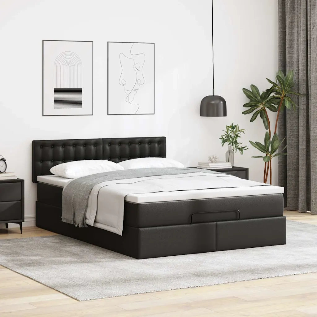 Struttura Letto Pouf con Materasso Nero 140x190 cm Similpelle 3311303