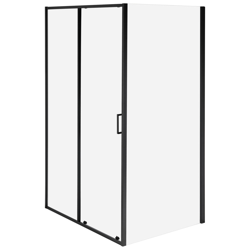 Cabina doccia moderna in vetro temperato con porta singola e profili in alluminio nero 90 x 120 x 190 cm