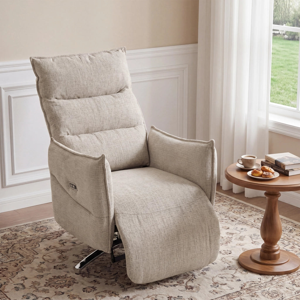 Poltrona Elettrica Girevole Relax ¨C Zephmum ¨C Beige, Tessuto, 90x100x80