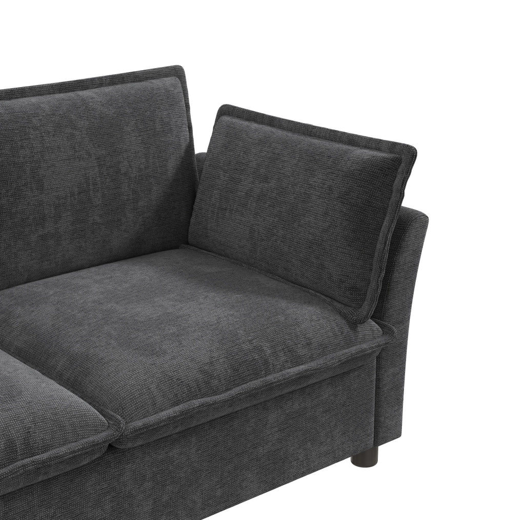 Poltrona singola moderna 90x81x87 cm in chenille grigia; con braccioli curvi e cuscini