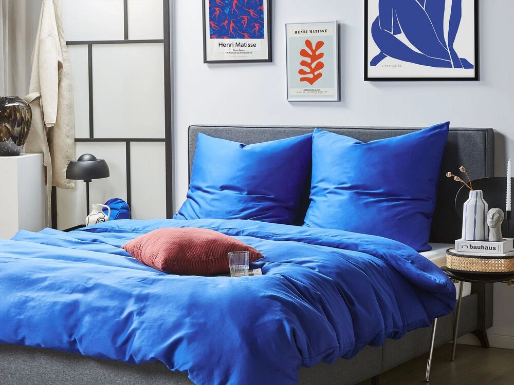 Set di biancheria da letto 135 x 200 cm in cotone a tinta unita blu