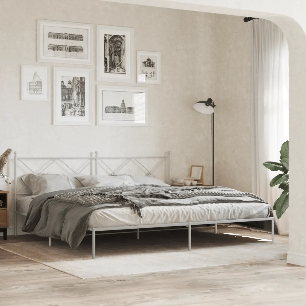 Giroletto con Testiera-Struttura Letto con testiera Metallo Bianco 200x200 cm 618559