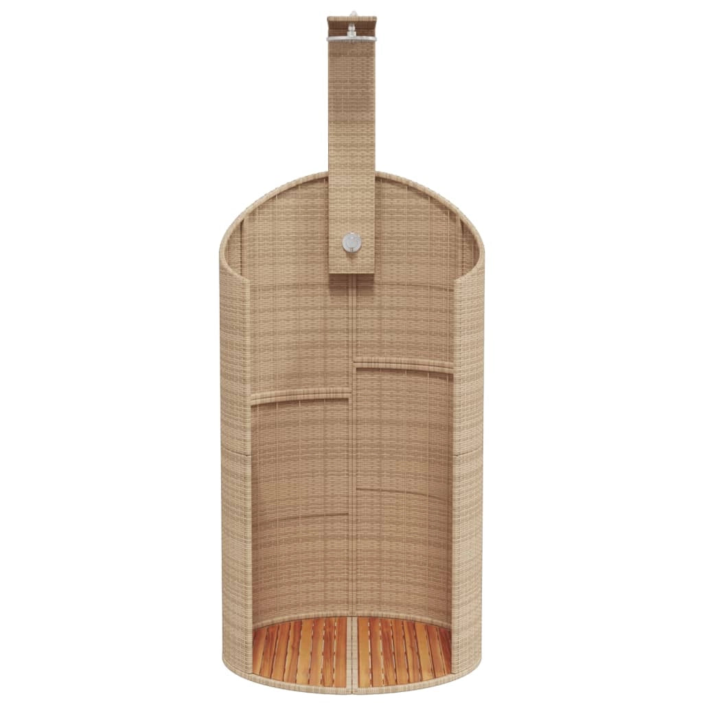 Box doccia da esterno beige 100 x 100 x 241,5 cm in polyrattan e legno di acacia colore beige 02_0042030