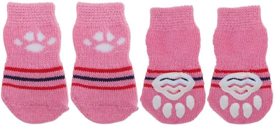 Set di 4 Calze Antiscivolo per Cani - Protezione da Pus - Gel Calze in Silicone - Tessuto Poliestere Caldo - Taglia S (6 x 2,5 cm)