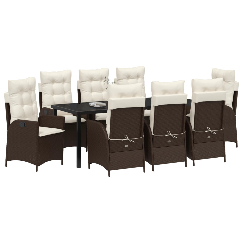 Set da pranzo da giardino 9 pezzi con cuscini marrone polyrattan