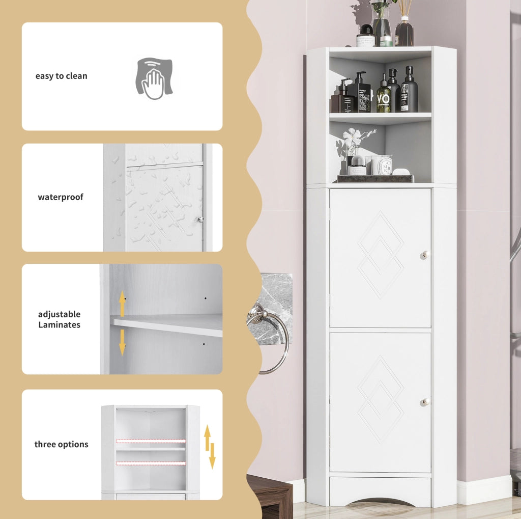 Mobile da bagno angolare con due ripiani regolabili, 36,5 x 36,5 x 155 cm, bianco