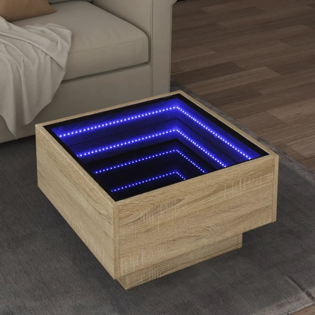 Tavolino salotto | Tavolino da caff¨¨ | Tavolino da Soggiorno con LED Rovere Sonoma 50x50x30 cm Multistrato