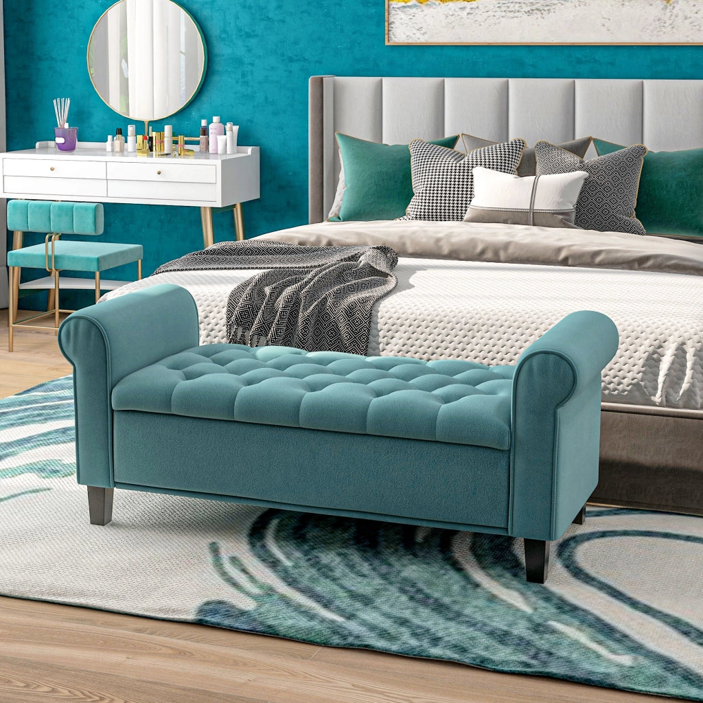 Poltrona Vintage con Seduta in Velluto e Stoccaggio ¨C Zephmum ¨C Verde
