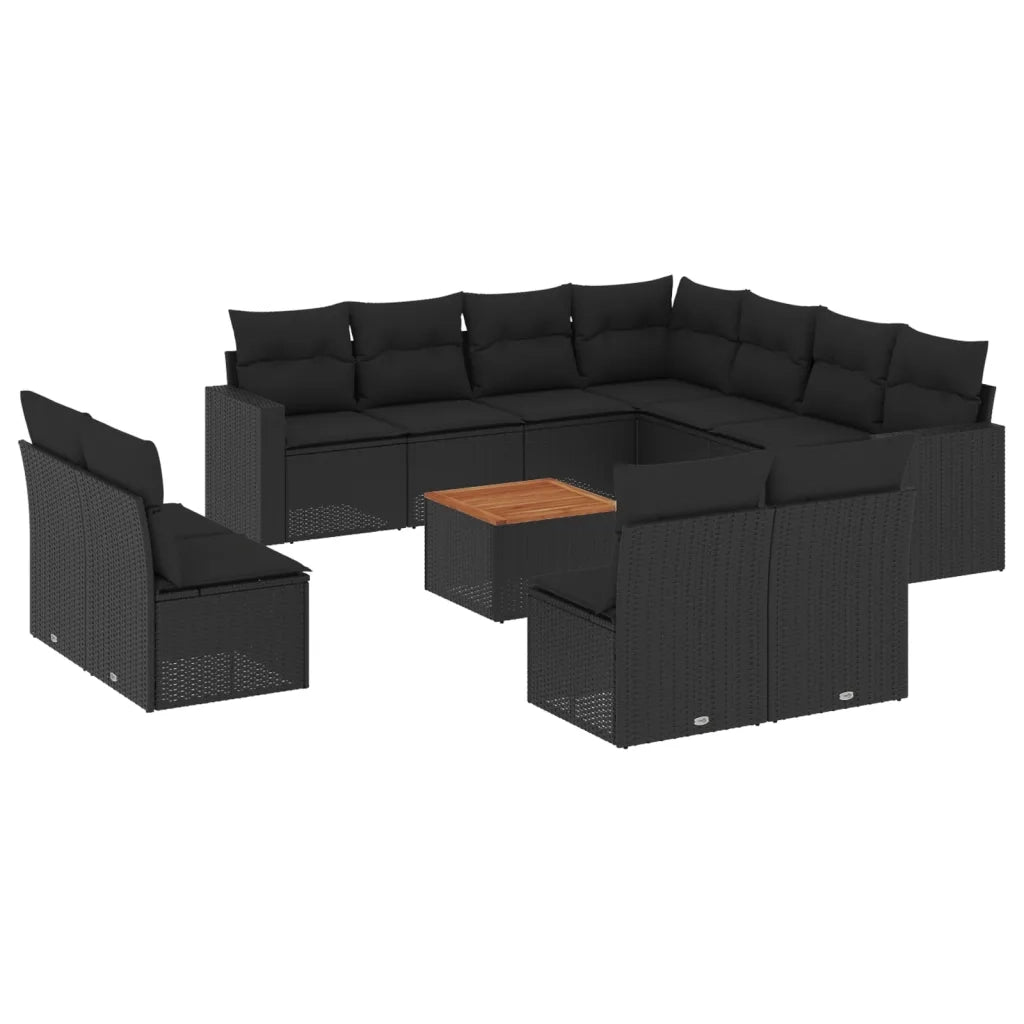 Set Divani da Giardino 12 pz con Cuscini Nero in Polyrattan 3256510